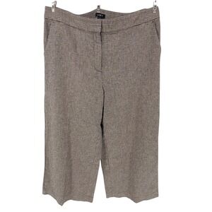 LOFT Wide Leg Crop Pants 14 Brown Houndstooth Linen Cotton Blend Career Trousers